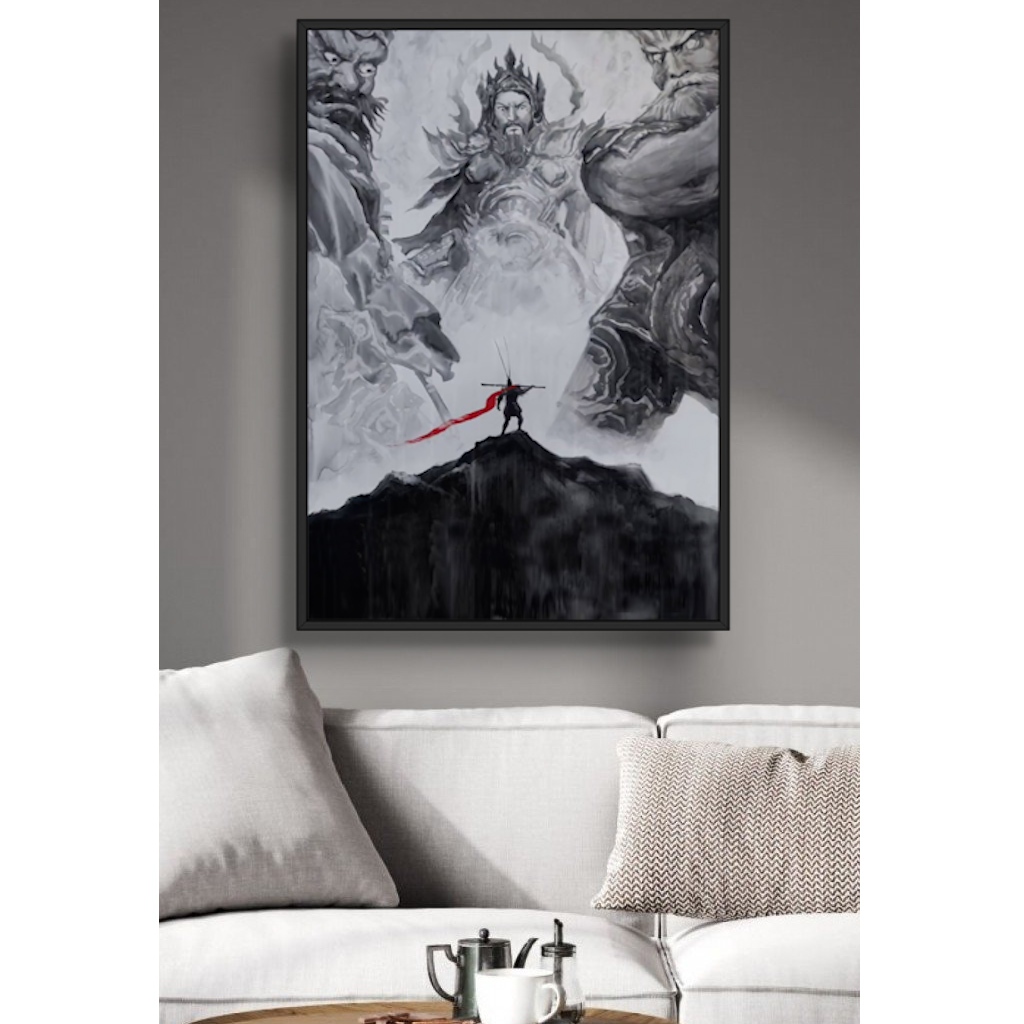 Tranh Gỗ Thủy Mặc Wukong Ngộ Không Tráng Gương Có Khung Bản Cao Cấp  Decor Phòng Khách Không Gian Làm Việc Decor Tường