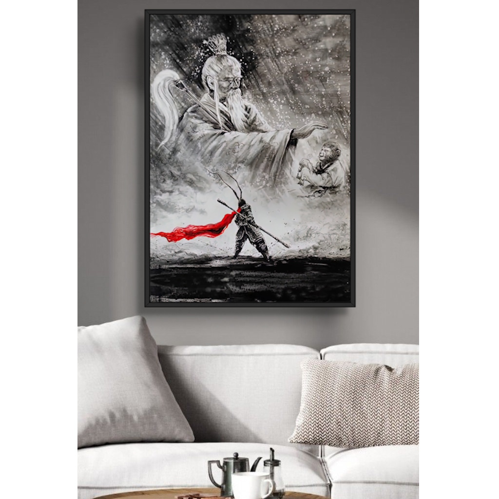 Tranh Gỗ Thủy Mặc Wukong Ngộ Không Tráng Gương Có Khung Bản Cao Cấp  Decor Phòng Khách Không Gian Làm Việc Decor Tường