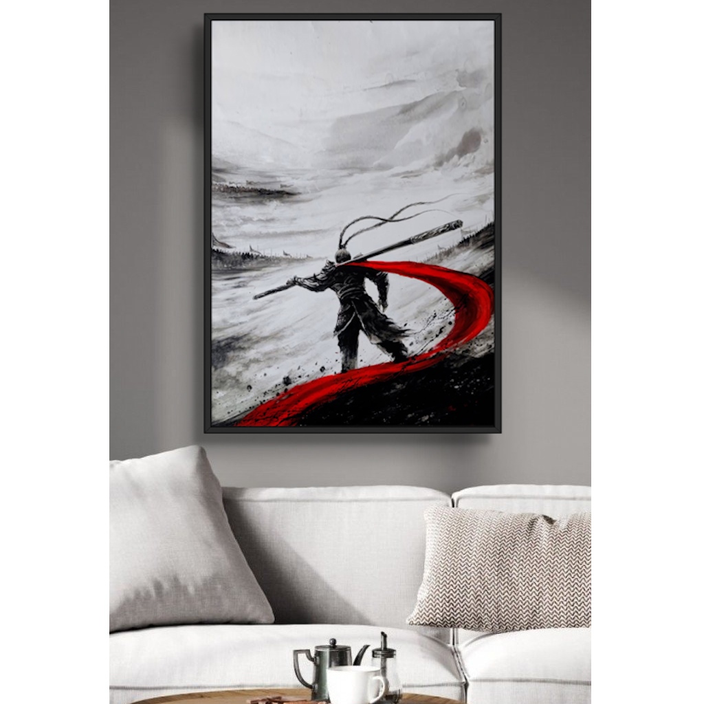 Tranh Gỗ Thủy Mặc Wukong Ngộ Không Tráng Gương Có Khung Bản Cao Cấp  Decor Phòng Khách Không Gian Làm Việc Decor Tường