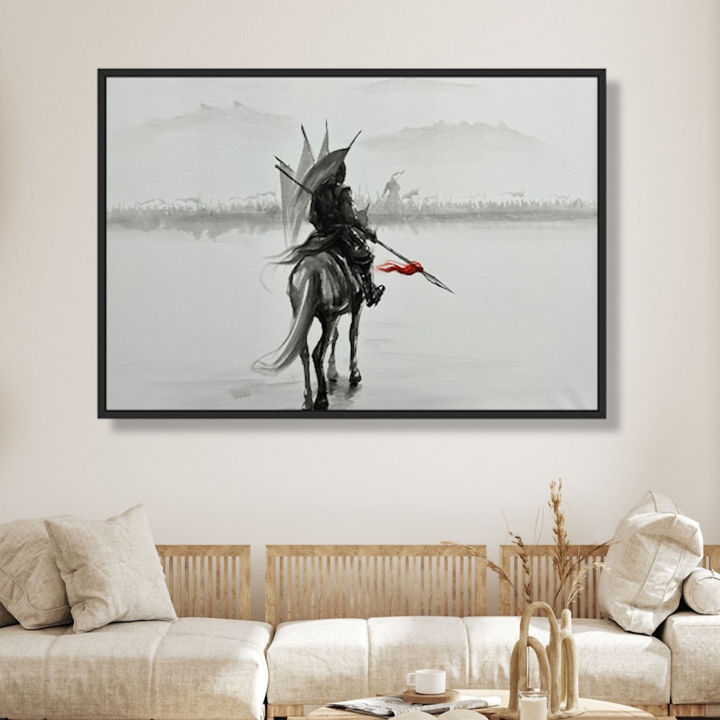 Tranh Gỗ Thủy Mặc Tào Tháo, WuKong Đơn Thương Độc Mã Tráng Gương Có Khung Bản Cao Cấp  Decor Nhà