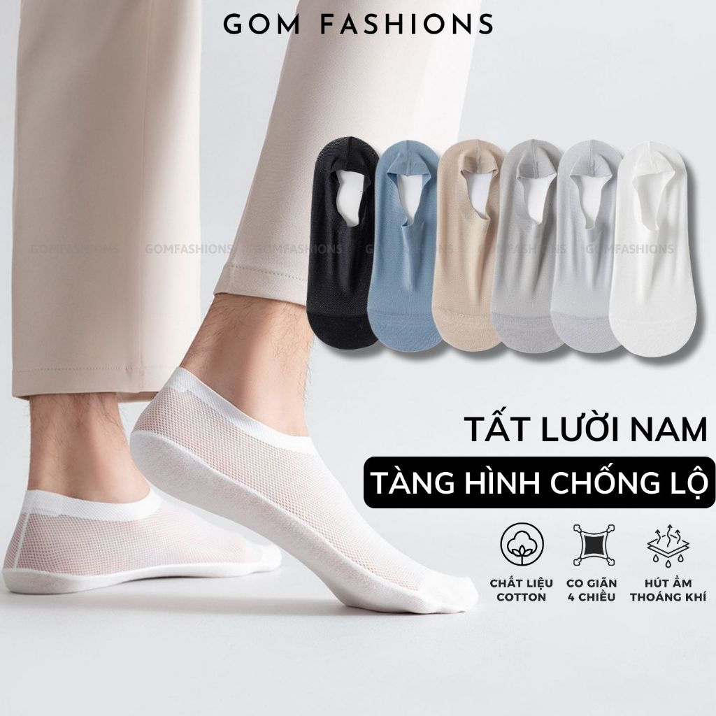 Tất nam đi giày lười GOMTAT có đệm silicon chống tuột gót, vớ lười tàng hình trơn màu chất mềm mại -HAILUOI-PO-3019-1DOI