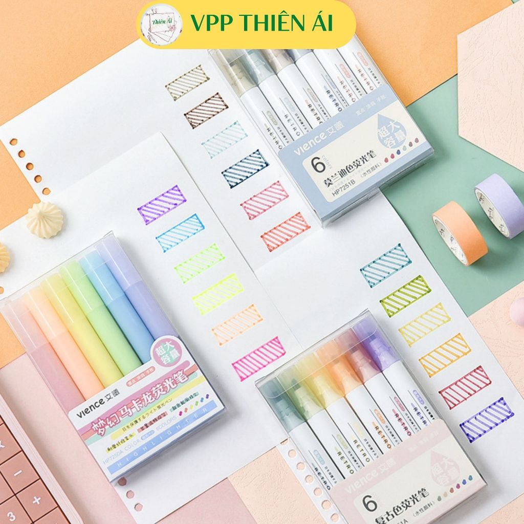[Highlight Vience] Set 6 bút highlight pastel dạ quang ghi nhớ dòng ...