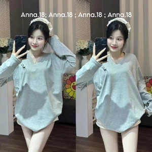 Áo phông cotton khô form rộng<70 kg (DÀI TAY- HƯƠU CỔ TIM ) 🦌 top nữ