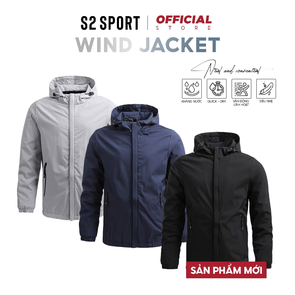 Áo khoác gió nam cao cấp S2 SPORT jacket nam có mũ chống gió chống bụi ...