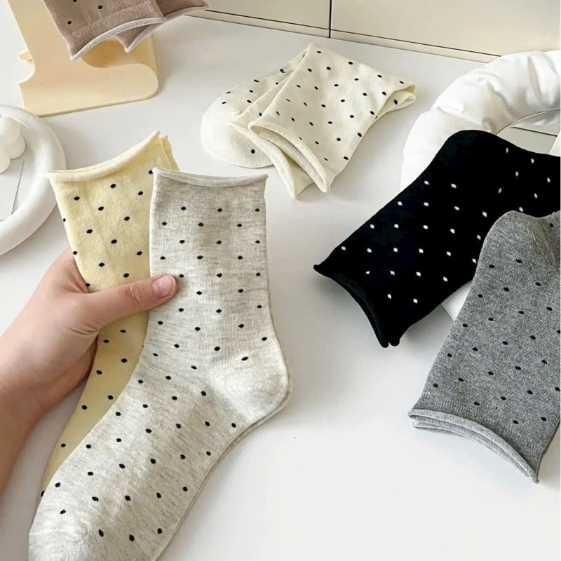 SÉT 5 ĐÔI TẤT HOẠ TIẾT CHẤM BI CỔ CAO