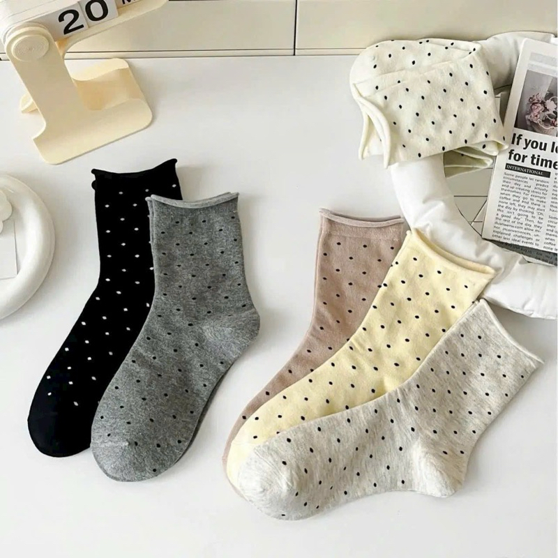 SÉT 5 ĐÔI TẤT HOẠ TIẾT CHẤM BI CỔ CAO