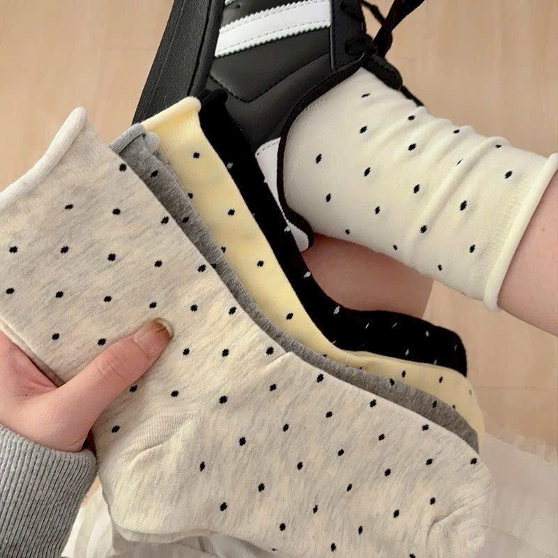 SÉT 5 ĐÔI TẤT HOẠ TIẾT CHẤM BI CỔ CAO