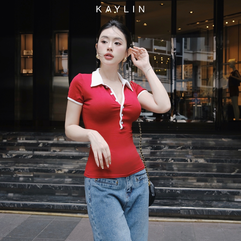 Ảnh Áo thun KAYLIN Polo form ôm phối sọc chất vài thun co giản phong cách công sở thanh lịch - N2308 2