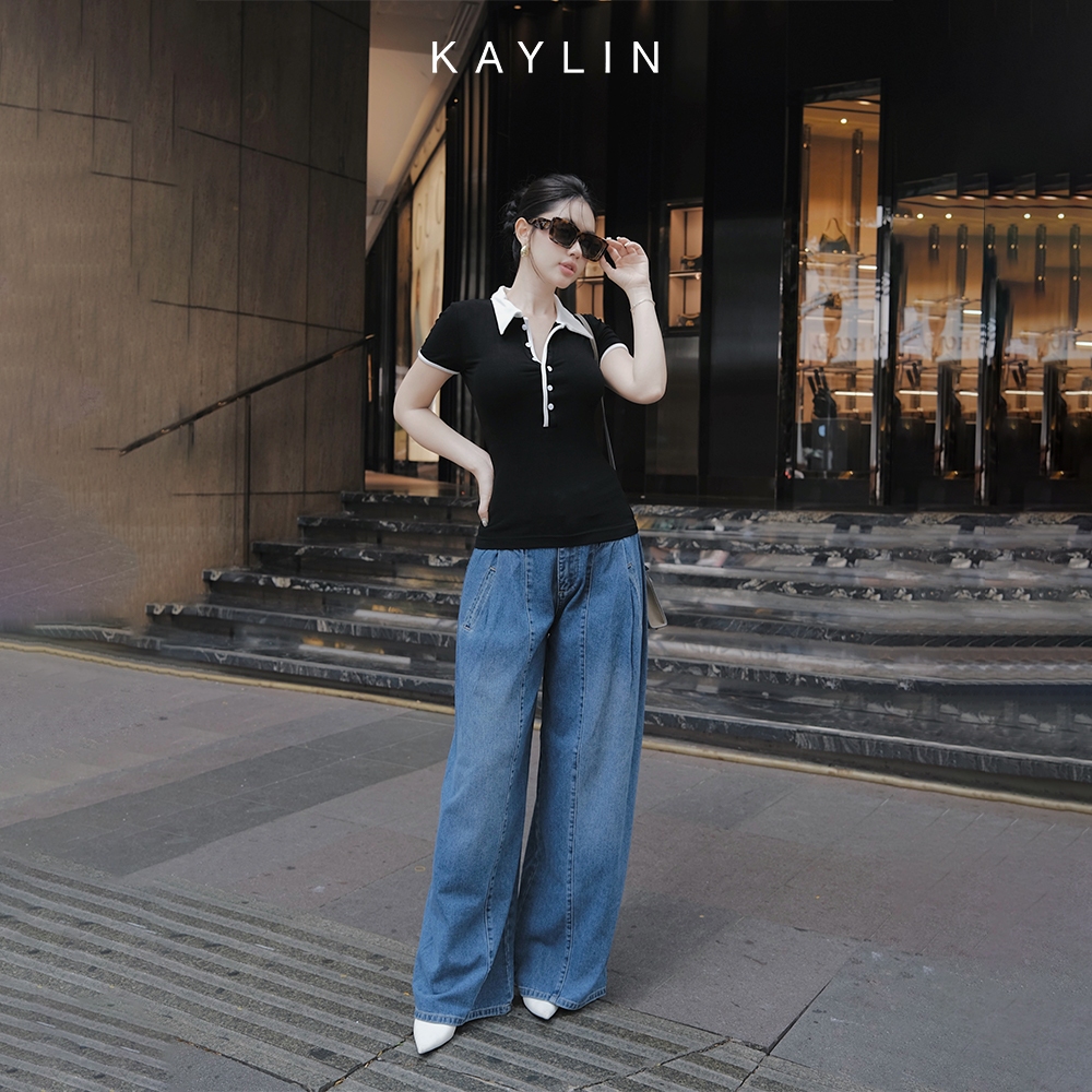 Ảnh Áo thun KAYLIN Polo form ôm phối sọc chất vài thun co giản phong cách công sở thanh lịch - N2308 4