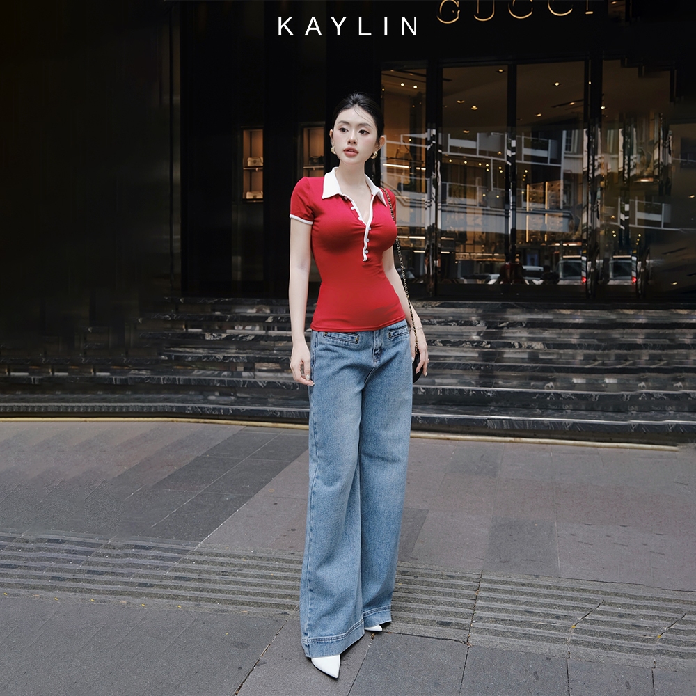 Ảnh Áo thun KAYLIN Polo form ôm phối sọc chất vài thun co giản phong cách công sở thanh lịch - N2308 3