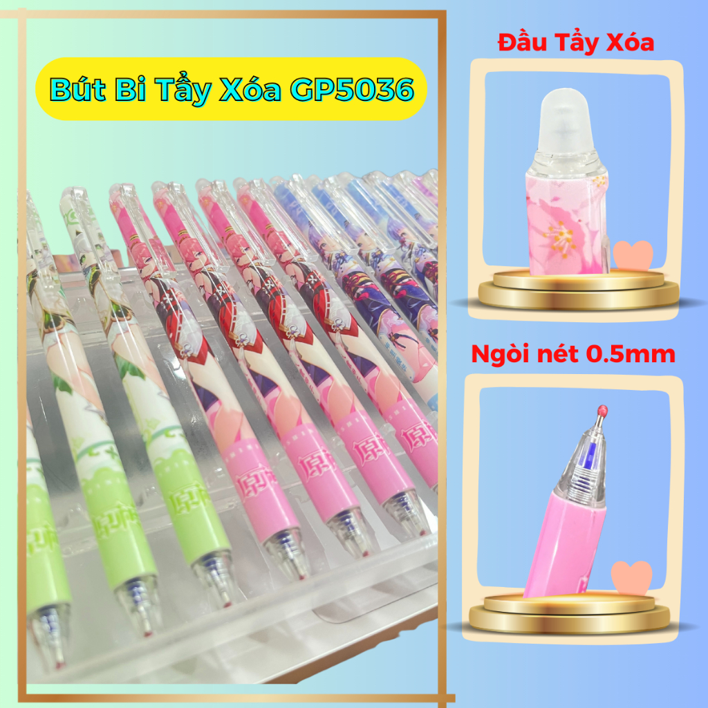 Bút Bi Nước Xóa Được GP-5036 Nét 0.5mm Viết Trơn Mực Ra Đều