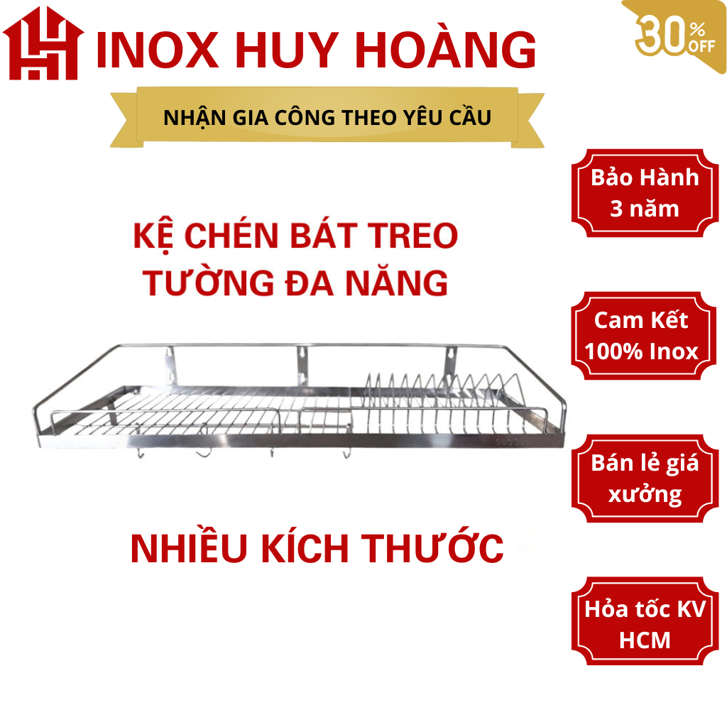 Kệ chén bát treo tường, kệ úp chén bát, tô dĩa, kệ chén inox, 1 tầng ...