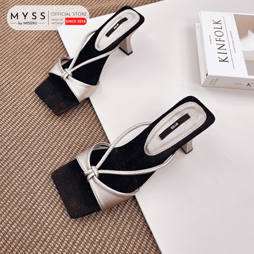 Giày guốc nữ Myss quai ngang thắt nơ 7cm cao cấp - SU214