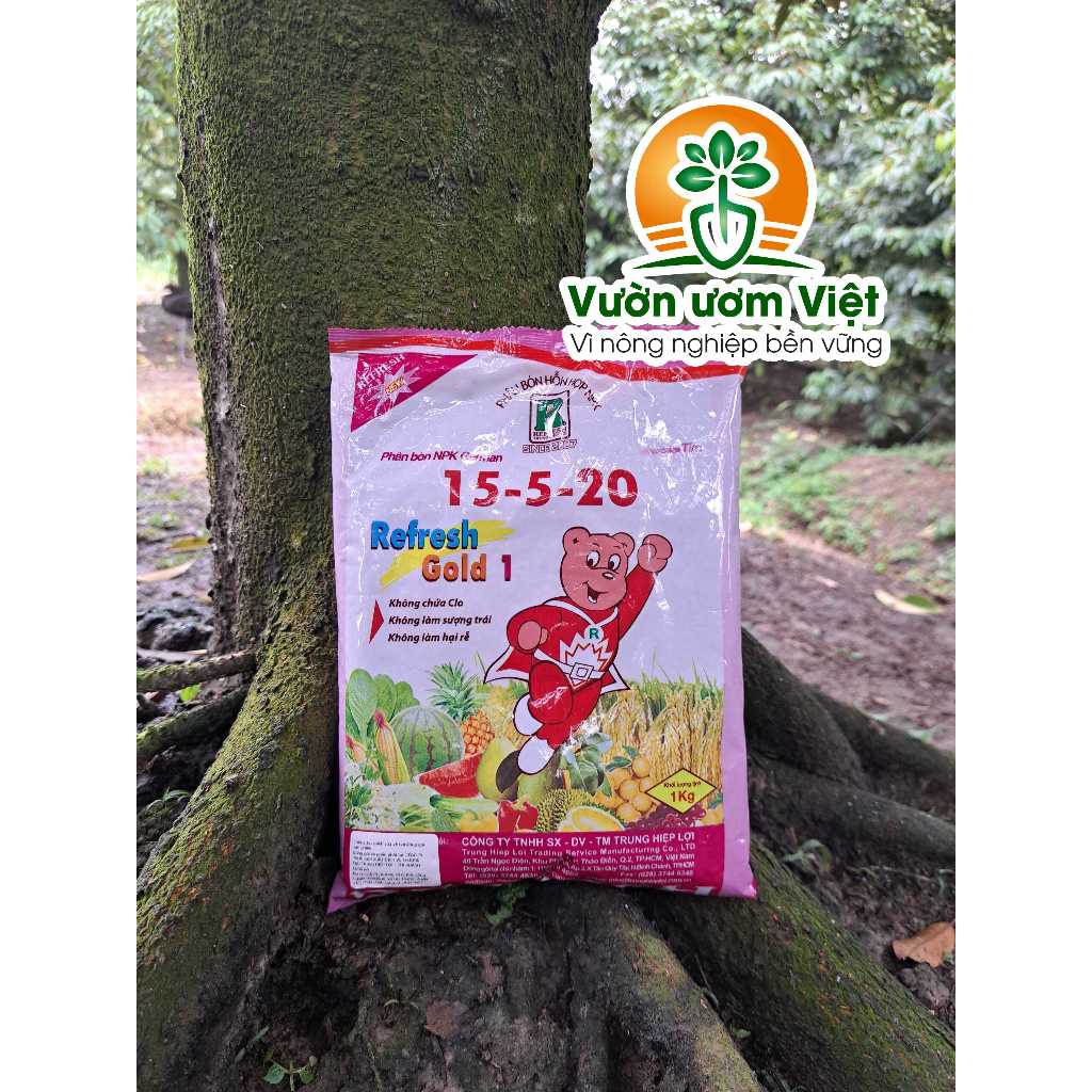Phân bón 15-5-20 Refesh Gold làm cứng cây, chống đỗ ngã, hoa to đẹp, quả to ngọt, sáng bóng - 1Kg