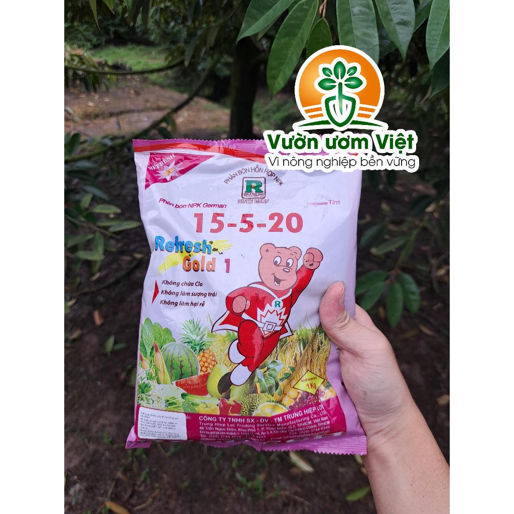 Phân bón 15-5-20 Refesh Gold làm cứng cây, chống đỗ ngã, hoa to đẹp, quả to ngọt, sáng bóng - 1Kg
