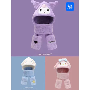 mũ cho bé .Mũ lông 3in1 Kuromi, Melody, Cinamorol cho bé có khăn quàng cổ và găng tay