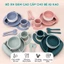 Bộ Ăn Dặm Silicone IQKAO B4XH Cho Bé – Combo Bát, Khay, Yếm, Thìa, Cốc Ăn Dặm An Toàn Không BPA