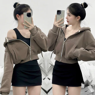 [CROPPED ZIP-UP HOODIE ] Áo Khoác Nỉ Croptop Mũ To Dày Thời Trang Nữ Nhiều Màu Năng Động | KAYCI.STU