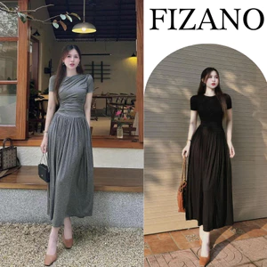 Váy nữ body ngắn tay nhúm eo Fizano, đầm nữ dàng dài chất thun mát HCOM2474