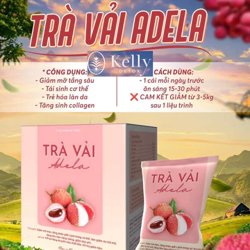 Trà Vải Adela Giảm Cân chính hãng Kelly detox [mẫu mới] (bonus trà táo xanh)