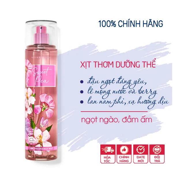body mist, Xịt thơm toàn thân Bath & Body Works 236ml Chính Hãng USA ngọt ngào, dễ thương (Bản Mỹ)