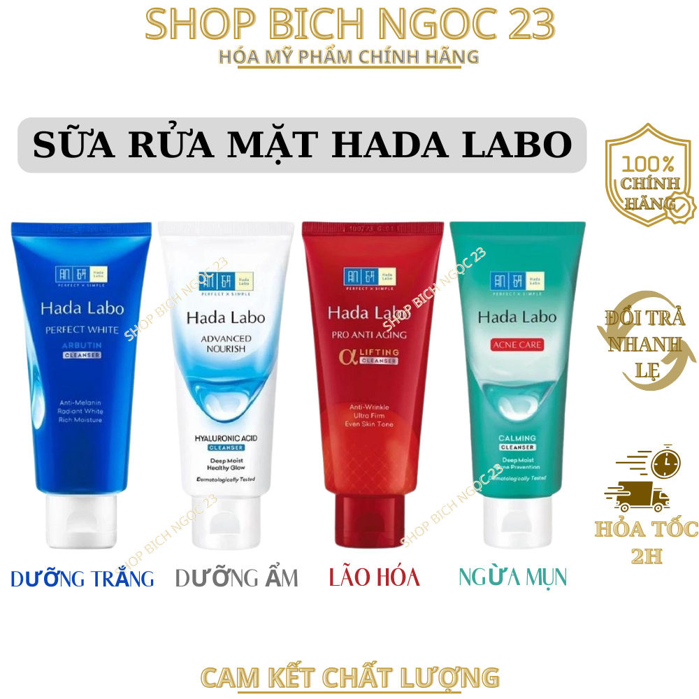 Sữa rửa mặt mềm mịn da HADA LABO Advanced Nourish/ Pro Aanti Aging/ Acne Care/ Perfect White 80g