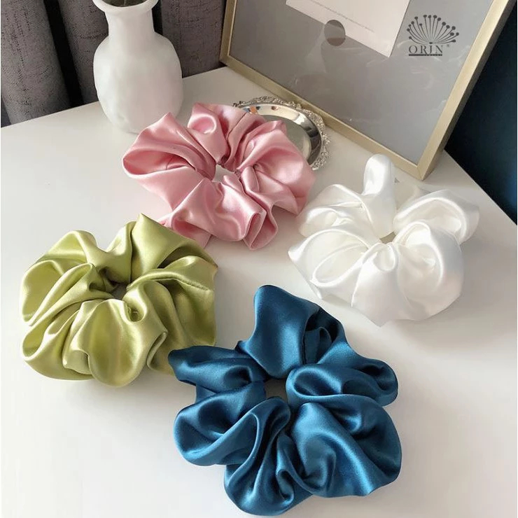 Dây Cột Tóc Scrunchies Vải Lụa Satine Bóng Size Lớn Mềm Mại Phong Cách Tiểu Thư Phụ Kiện Tóc Empoli