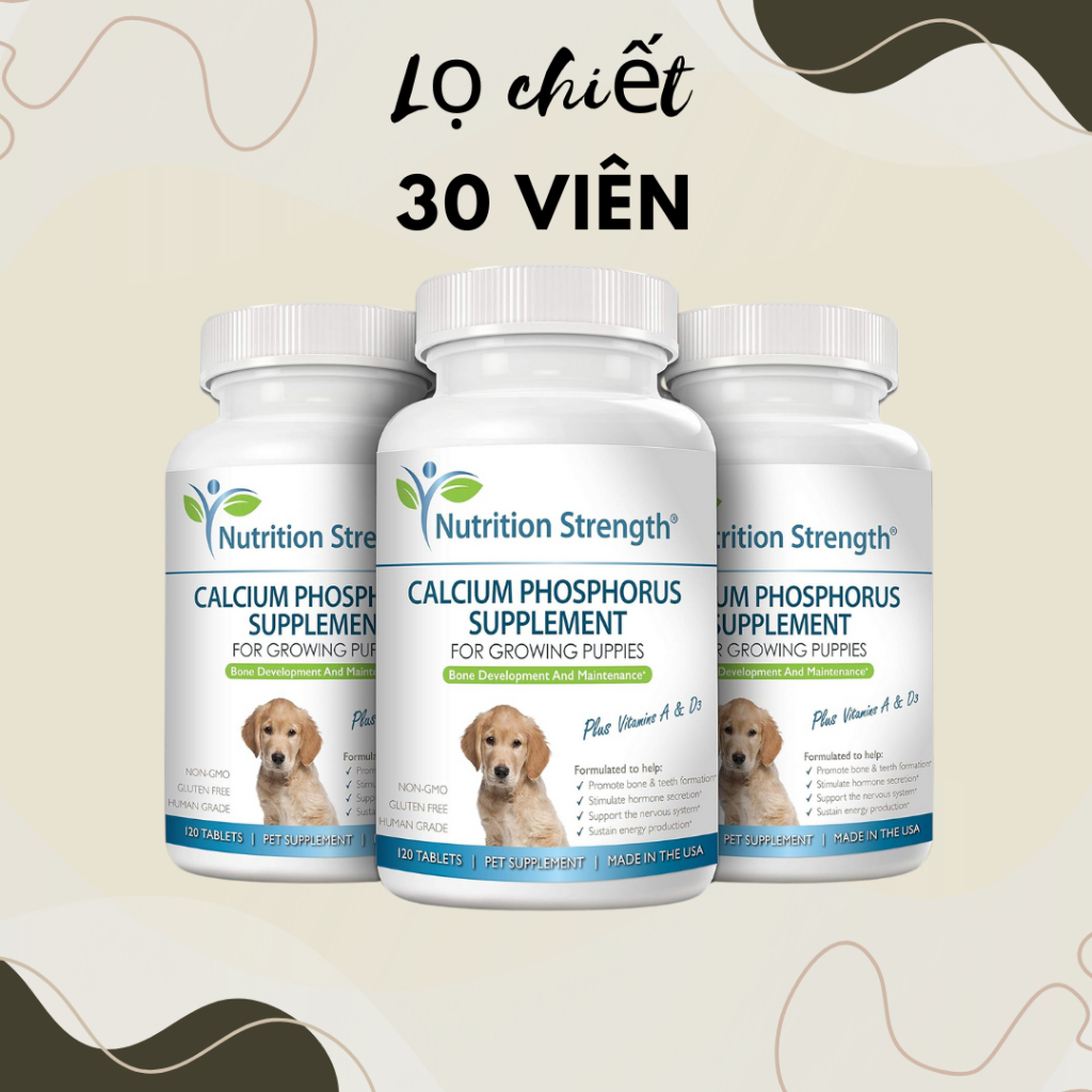 Viên nhai canxi cho chó mèo vị hải sản Nutrition Strength, lọ chiết 30 viên, nhập khẩu Mỹ