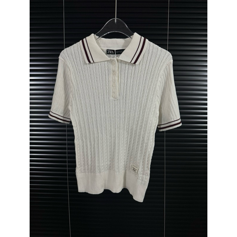 Áo len cộc tay cổ polo băng lụa ZR dệt kim hàng xuất 1986 kèm ảnh thật