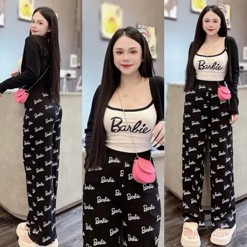 Set bộ đồ nữ,set 3 món áo hai dây phối quần ống suông in chữ A kèm áo khoác ngoài xinh xắn hottrend thanh lịch