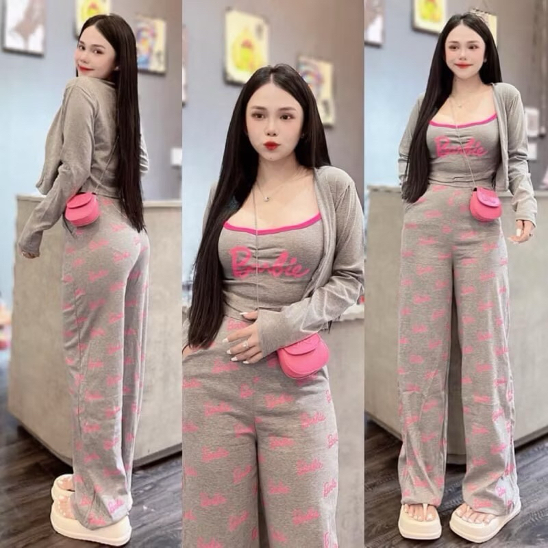 Set bộ đồ nữ,set 3 món áo hai dây phối quần ống suông in chữ A kèm áo khoác ngoài xinh xắn hottrend thanh lịch