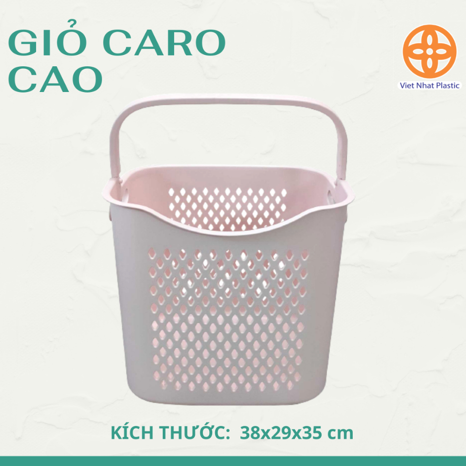Giỏ Đựng Đồ Caro Cao VIỆT NHẬT 3373, Giỏ Nhựa Đựng Quần Áo Có Quai Xách Tiện Lợi