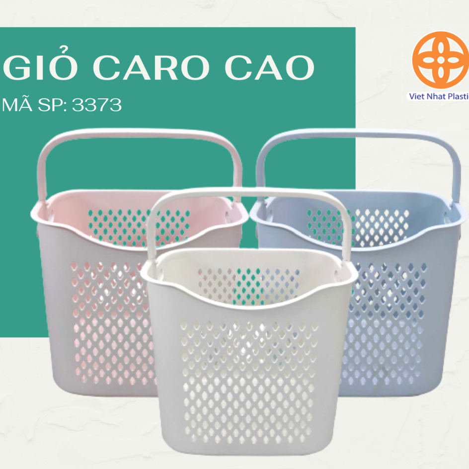 Giỏ Đựng Đồ Caro Cao VIỆT NHẬT 3373, Giỏ Nhựa Đựng Quần Áo Có Quai Xách Tiện Lợi