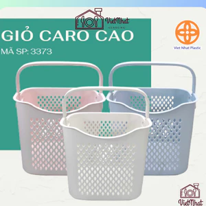 Giỏ Đựng Đồ Caro Cao VIỆT NHẬT 3373, Giỏ Nhựa Đựng Quần Áo Có Quai Xách Tiện Lợi