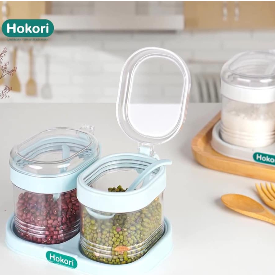 Bộ 2 Hũ Đựng Gia Vị HOKORI Nhựa Việt Nhật Cao Cấp, Hũ Đựng Gia Vị Đẹp Có Kèm Thìa Tiện Lợi 2935