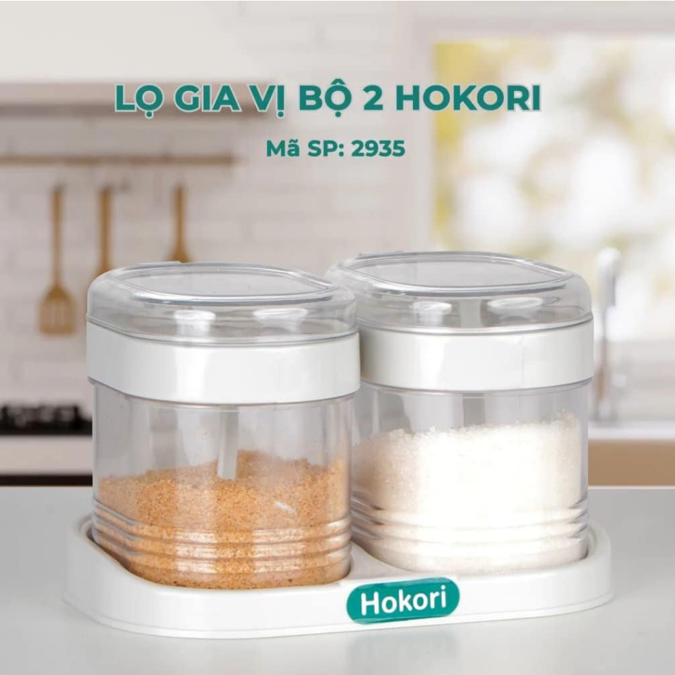 Bộ 2 Hũ Đựng Gia Vị HOKORI Nhựa Việt Nhật Cao Cấp, Hũ Đựng Gia Vị Đẹp Có Kèm Thìa Tiện Lợi 2935