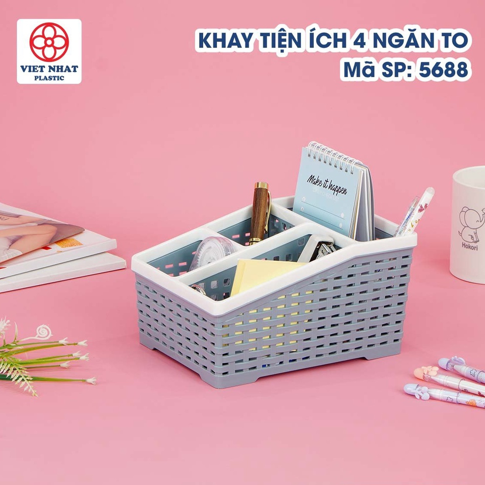 Khay Tiện Ích 4 Ngăn 5688, Khay Để Đồ Đa Năng Tiện Lợi