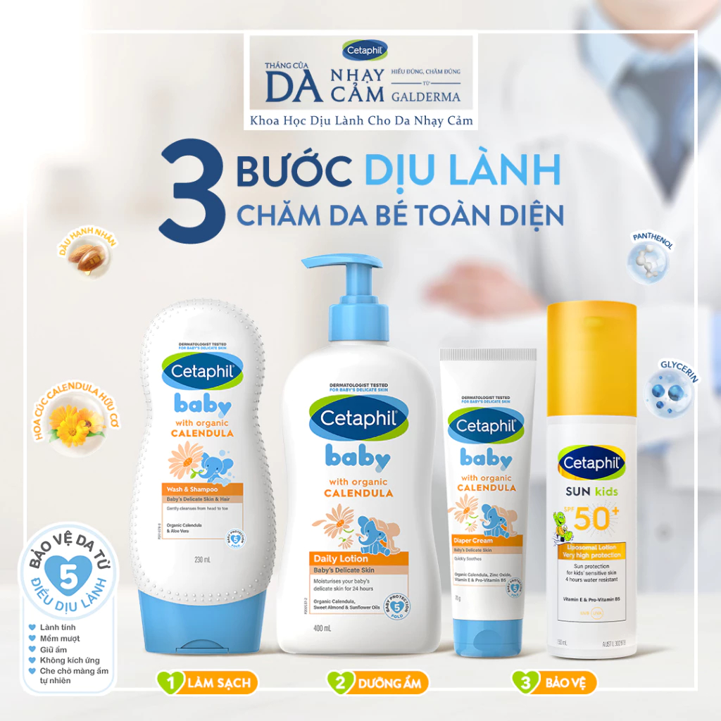 Sữa tắm gội Cetaphil cho bé - Cetaphil Baby Wash & Shampoo with Organic Calendula 230ml 400ml