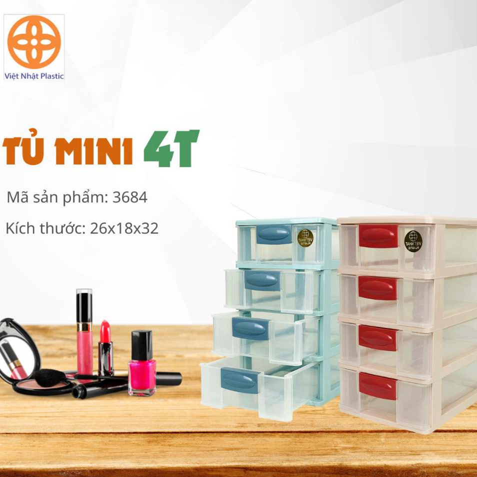 Tủ nhựa mini 3 tầng 4 tầng 5 tầng Việt Nhật  - Tủ mini để bàn đựng mỹ phẩm, đồ dùng đa năng Việt Nhật cao cấp