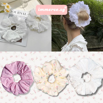 [SẴN] Buộc Tóc Scrunchies Ren Trắng To Phồng Scrunchies Tone White Rose Nhiều Phong Cách Dành Cho Nữ