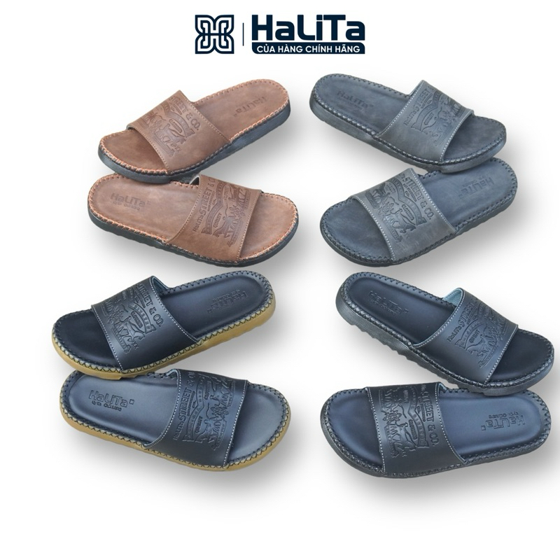 [ HaLiTa ] Dép in Vân Pháp Da Nhúm cao cấp, hạn chế trầy xước, đế cao su nhẹ và êm, thiết kế răng cưa bám đường tốt.