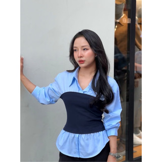 Miolady Áo Sơ Mi Phối Áo Bo Thun Cách Điệu, Phối Crop Thun, chất Thô Nhật Mềm Mịn Không nhăn AO006