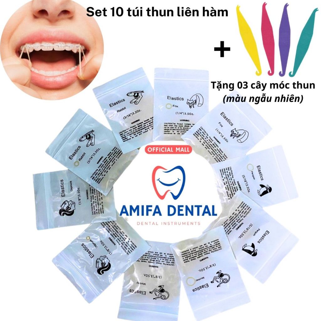 Set 10 Túi Chun Liên Hàm 3.5oz-5.0oz-6.5oz, Chun Liên Hàm,Thun Chỉnh Khớp Cắn,Thun Kéo Niềng Răng Đủ Size