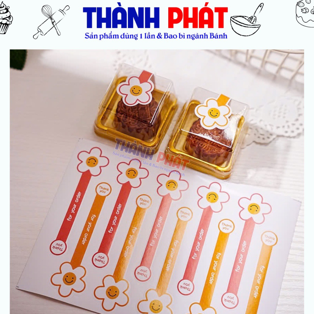 100 Tem niêm phong hình hoa - tem dán hộp nắp ly mousse - Tem dán cố ...