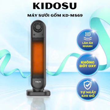 Quạt sưởi gốm,máy sưởi gốm Kidosu KD-MS69 không gây khô da,2 chế độ quạt gió-sưởi ấm,tự ngắt đi đổ,an toàn (2200W)