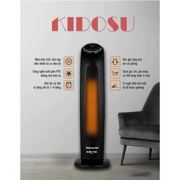 Quạt sưởi gốm,máy sưởi gốm điện tử Kidosu MS99 không gây khô da,2 chế độ quạt gió-sưởi ấm,tự ngắt đi đổ,an toàn(2200W)