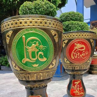 Khuôn Chậu Tròn, Thống Tròn 48, Hoa Văn Phúc - Lộc - Thọ (Đổ Đáy) Chất Liệu Nhựa ABS