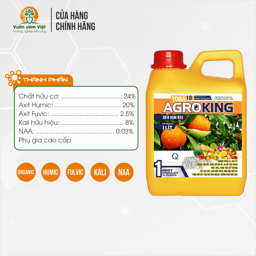Phân bón AGROKING chất dinh dưỡng tổng hợp cho cây trồng phát triển nhanh bền vững vượt bậc - 1 Lít