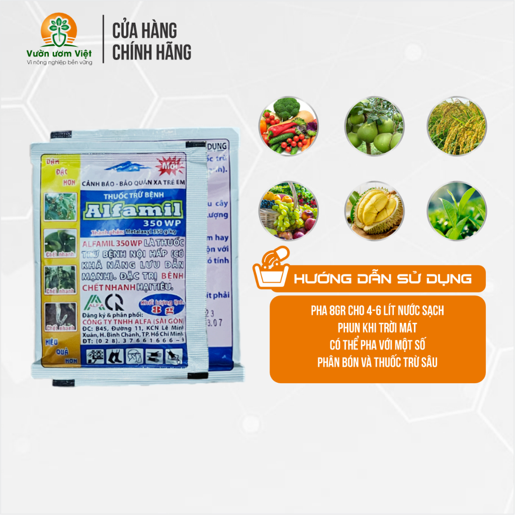 Thuốc trừ bệnh Alfamil 350WP trị chết nhanh, thối nhũn, các bệnh trên lá, lưu dẫn mạnh, hiệu lực cao