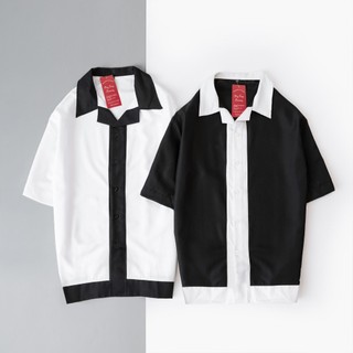 [ BIGSIZE UP TO 135KG ] áo sơ mi nam ngắn tay đen trắng phối nhau. SMP1